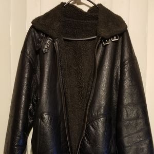 Trendy Black Leather Shearling Coat Wilson M NWOT